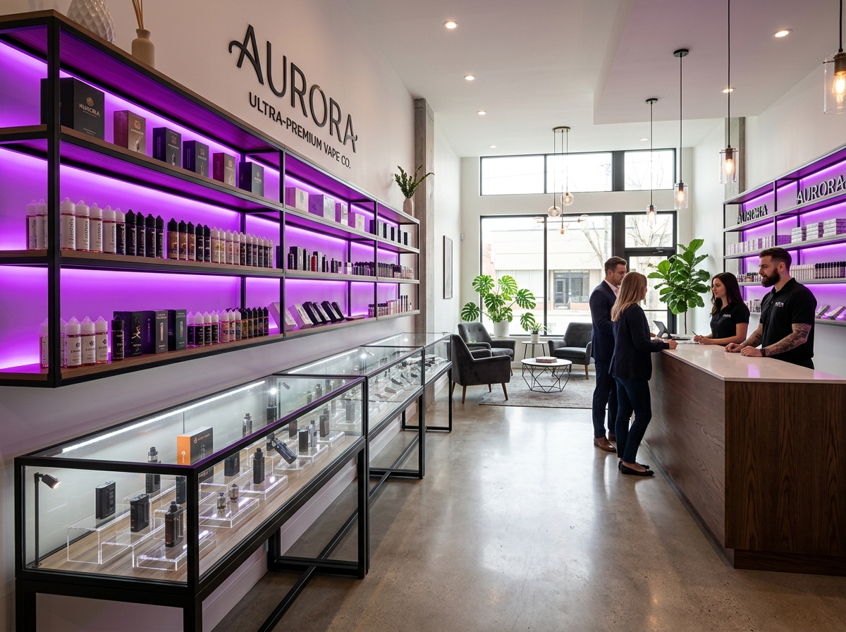 Interior view of Imperial Smoke N Vape clean organized store display